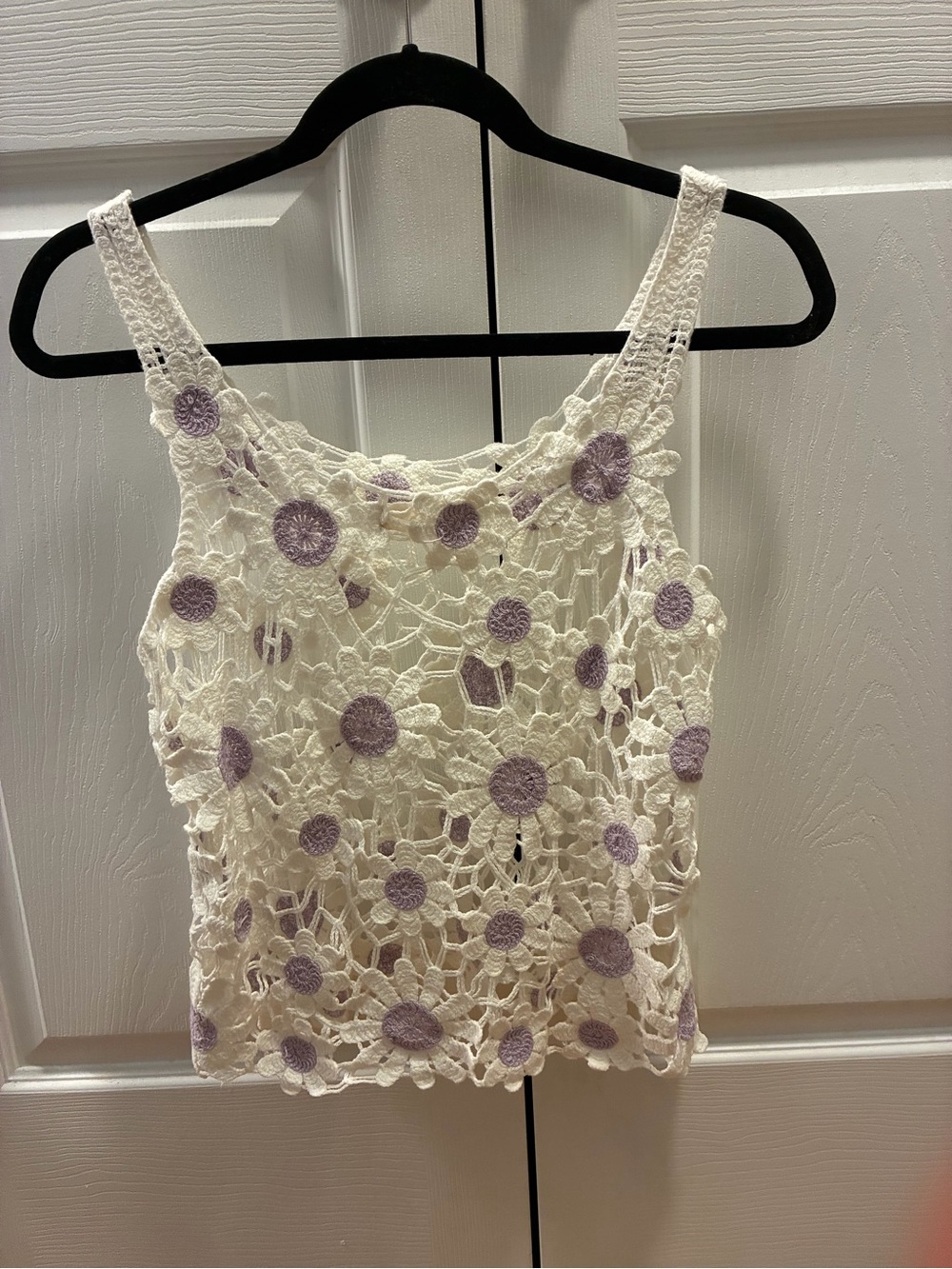 Altar'd State Cream Crochet Tank with Lavender Floral Motifs